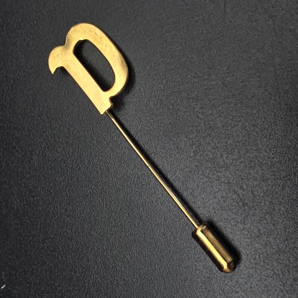 Gold Tone Letter D Stick Pin Hat Pin Initial Monogram Vintage Classic Timeless